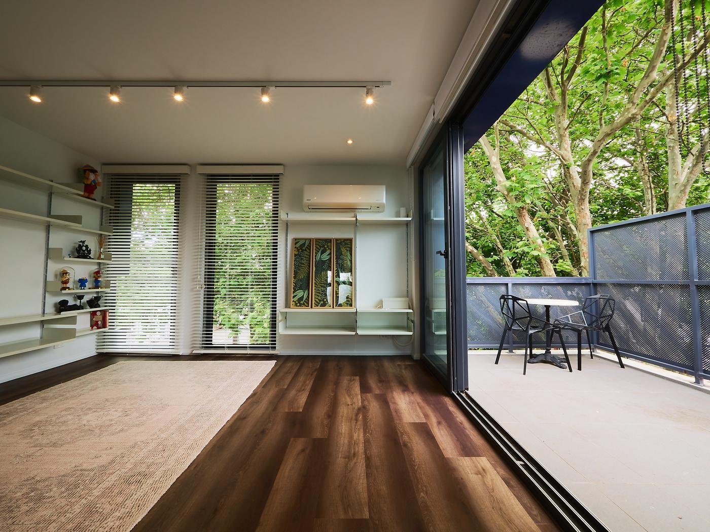 Tree-top living room opening to canopy terrace